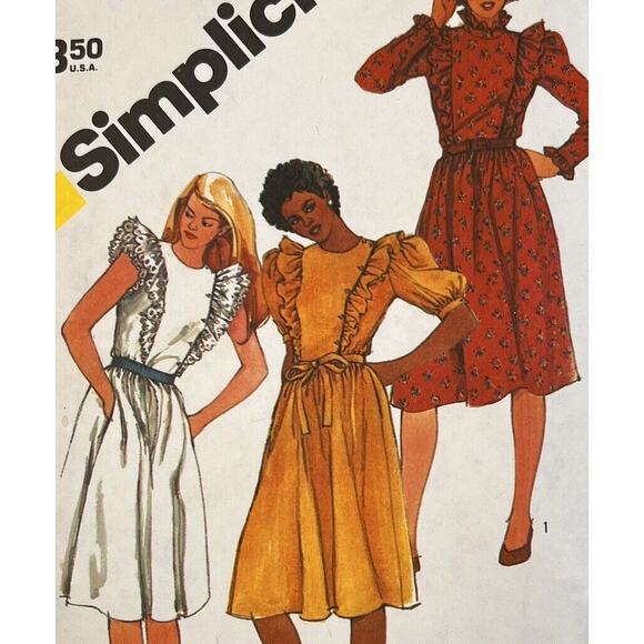 Simplicity 5787 Pattern Dress Miss 12 1982 Side Pockets Frilly Western Country - Picture 1 of 7